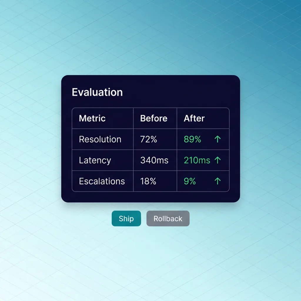Evaluation table scoring AI agent responses against quality benchmarks