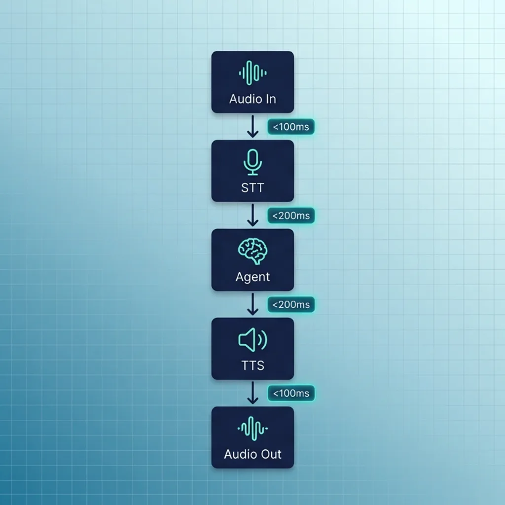 Real-time voice pipeline showing STT, LLM, and TTS processing stages